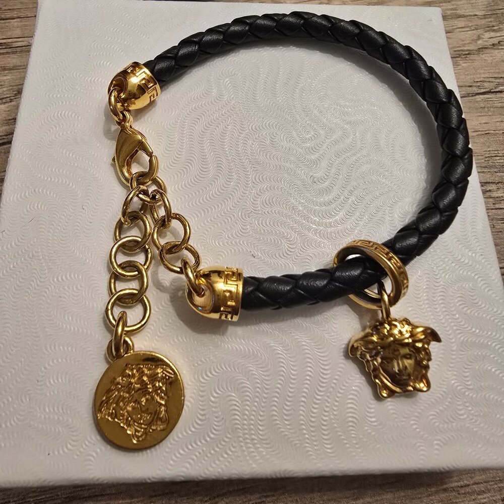 Versace Braided Leather Bracelet NWOT